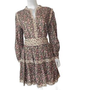 Rebecca Taylor La Vie nwt‎ dress Claudine floral mix belted long sleeve mini L